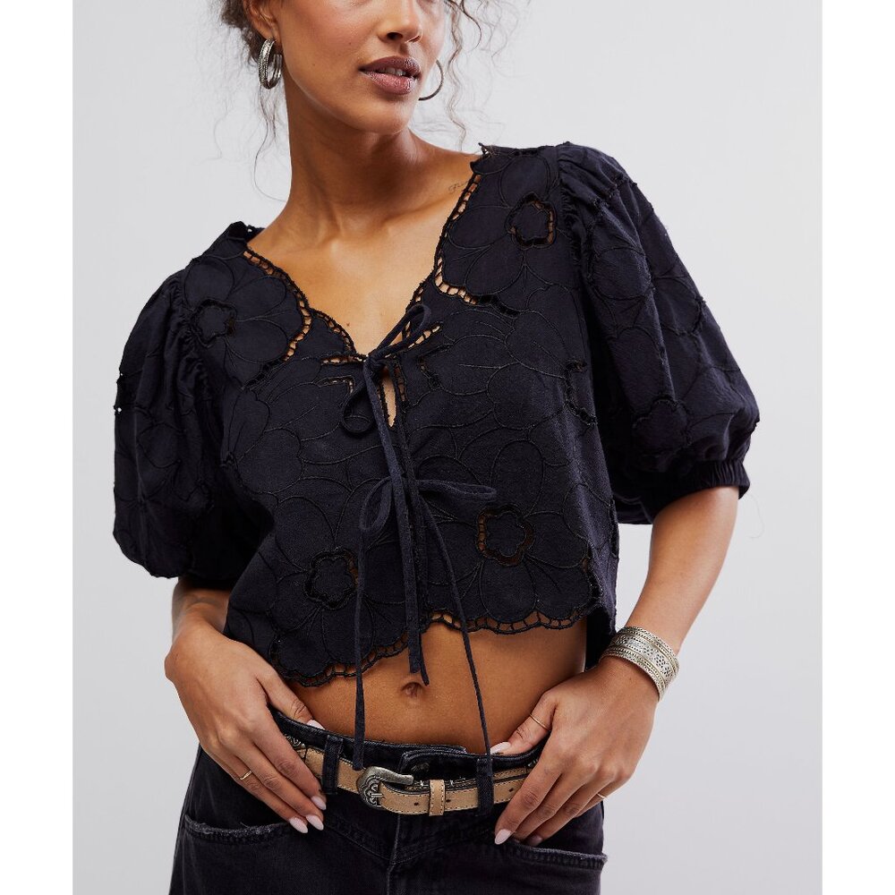 Free People Black Floral Blouse